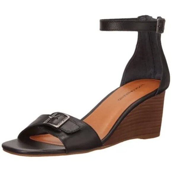 Lucky Brand Jodella Wedge Sandal Black Leather - Picture 1 of 8